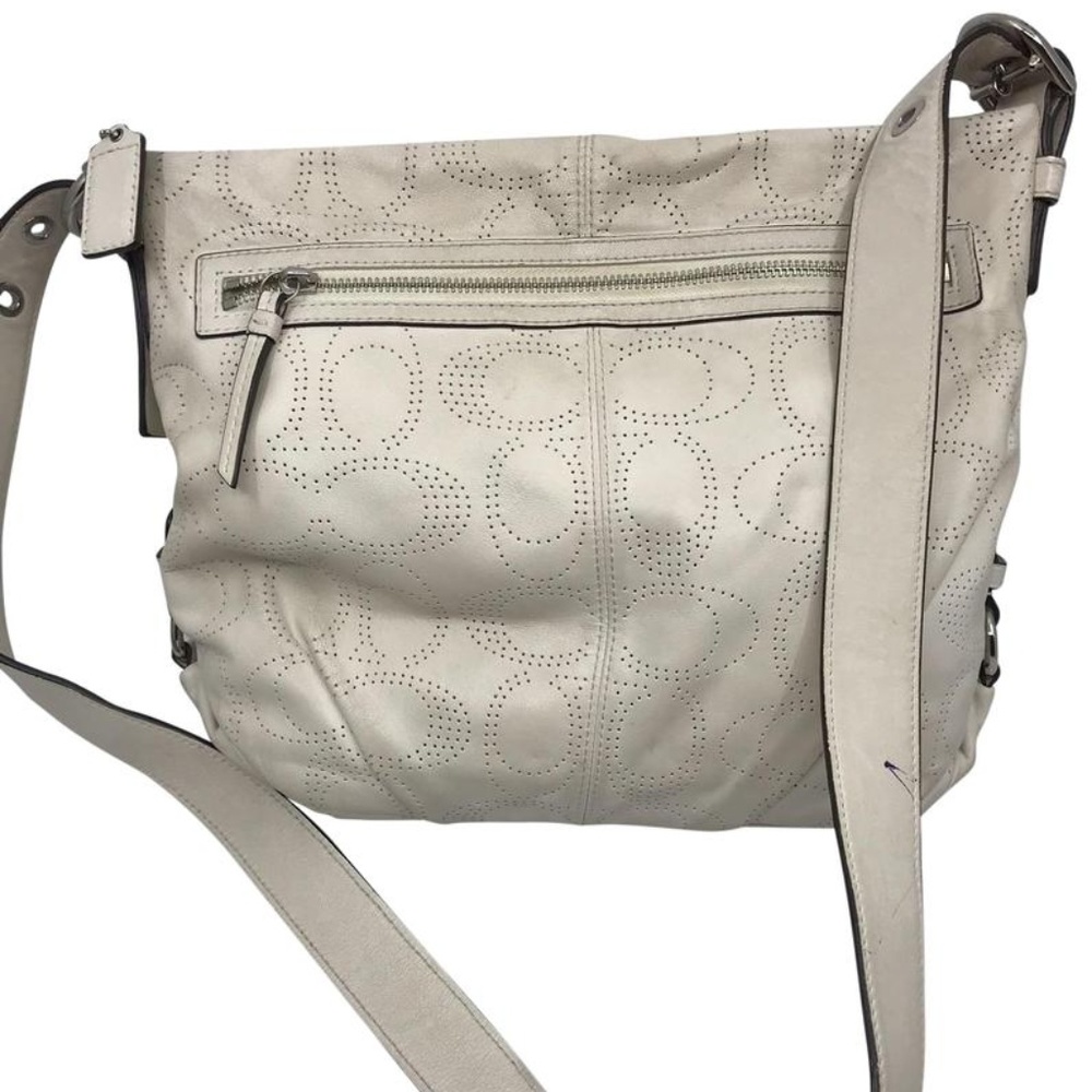 COACH White C Dotted Design Leather Crossbody Bag